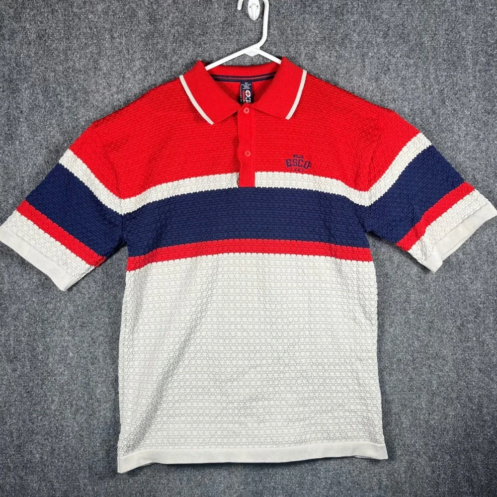 Willie Esco Polo Shirt Mens XL Red White Blue Colorblock Textured Knit Vintage